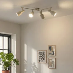 Lindby downlight de techo Ovelia, beige, 80 cm, 4 luces, E27