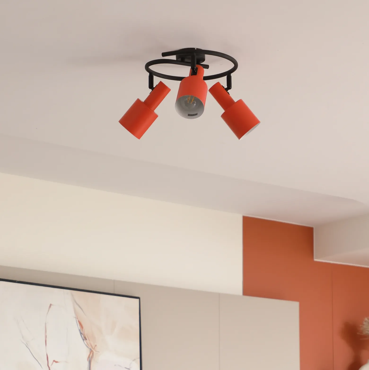 Lindby downlight de techo Ovelia, naranja/negro, 3 luces, E27
