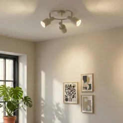 Lindby downlight de techo Ovelia, beige, 3 luces, metal, E27