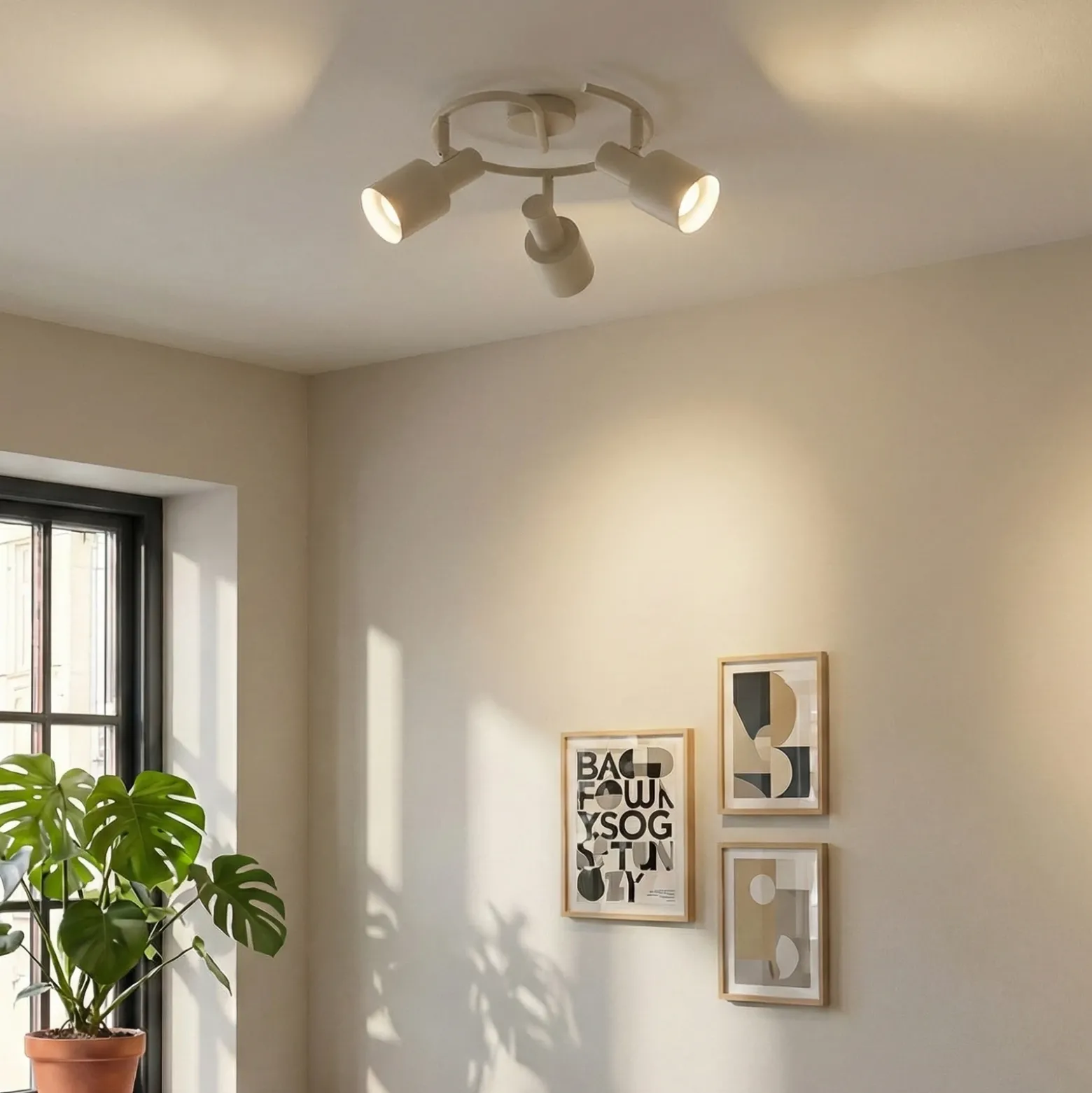 Lindby downlight de techo Ovelia, beige, 3 luces, metal, E27