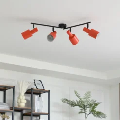Lindby downlight de techo Ovelia, naranja/negro, 4 luces, E27