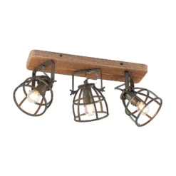 Lindby downlight de techo Rutger, 52cm, 3 luces, madera, jaula, E14