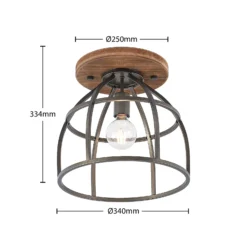 Lindby downlight de techo Rutger, Ø 34 cm, madera, jaula, E27