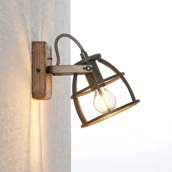 Lindby downlight de techo Rutger, 16cm, 2 luces, madera, jaula, E14