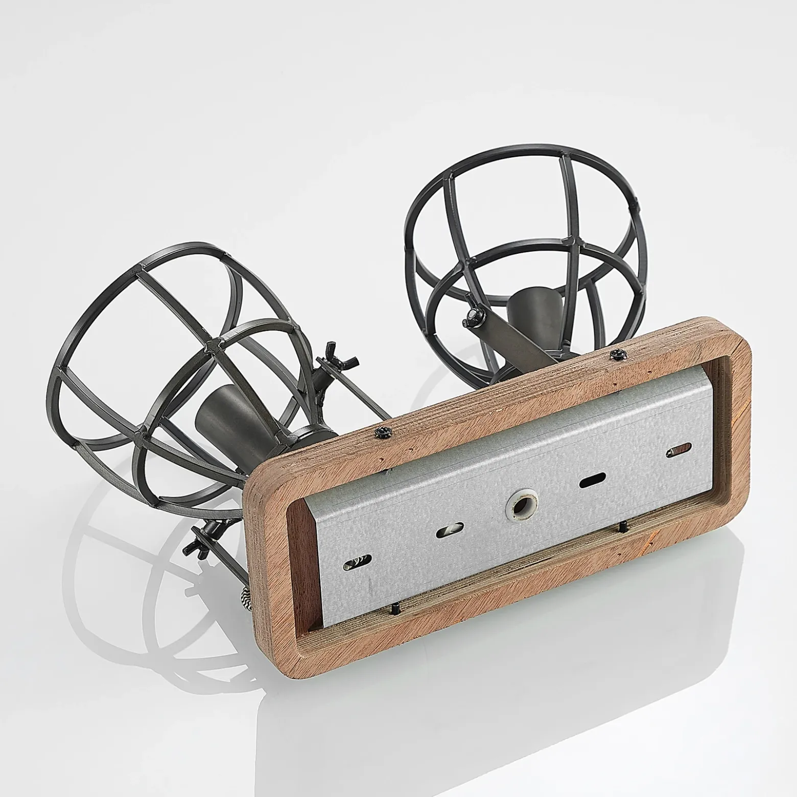 Lindby downlight de techo Rutger, 36cm, 2 luces, madera, jaula, E14