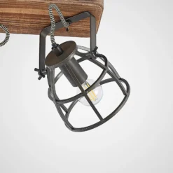 Lindby downlight de techo Rutger, 36cm, 2 luces, madera, jaula, E14
