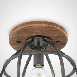 Lindby downlight de techo Rutger, Ø 34 cm, madera, jaula, E27