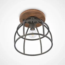 Lindby downlight de techo Rutger, Ø 34 cm, madera, jaula, E27