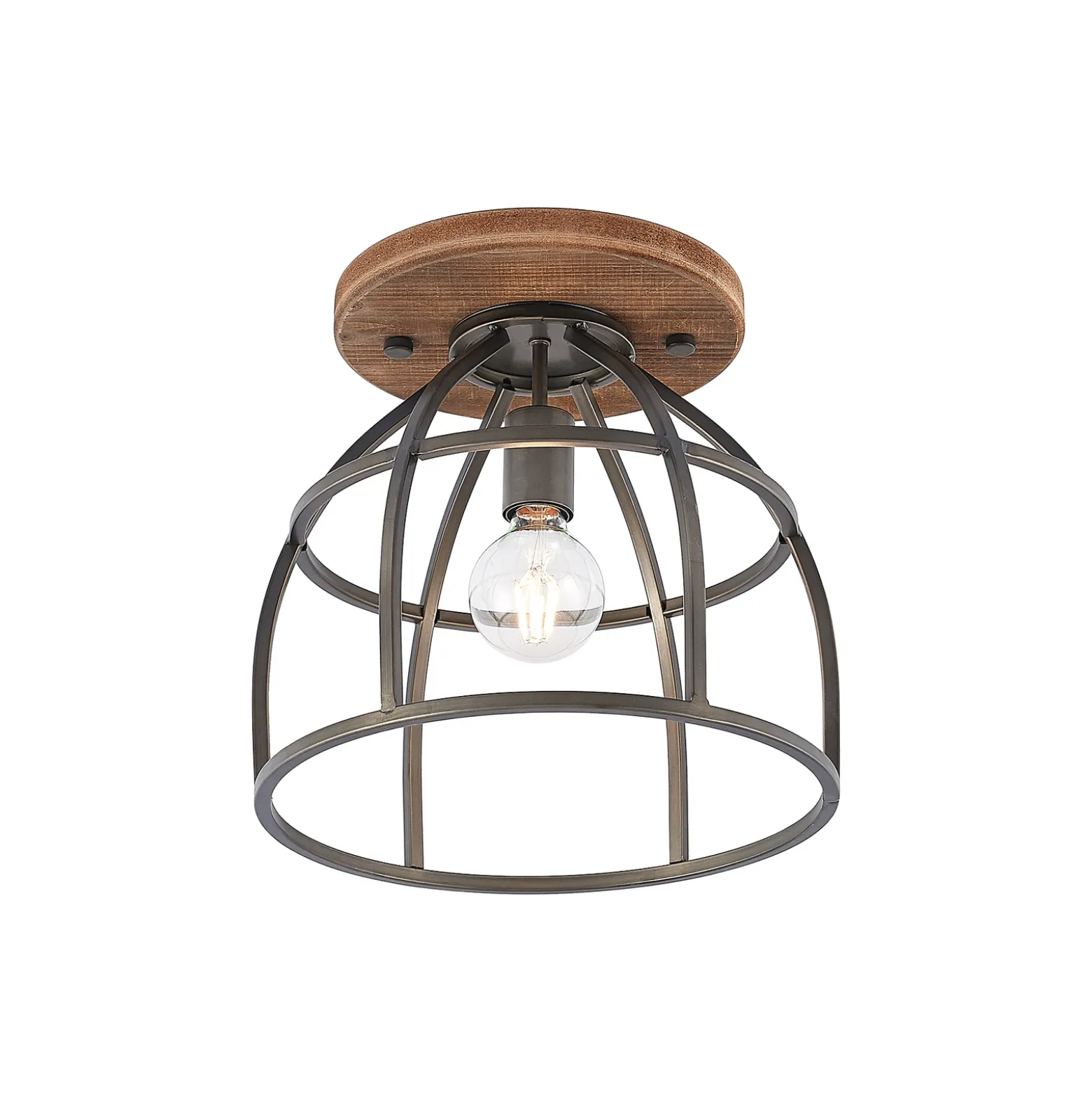 Lindby downlight de techo Rutger, Ø 34 cm, madera, jaula, E27