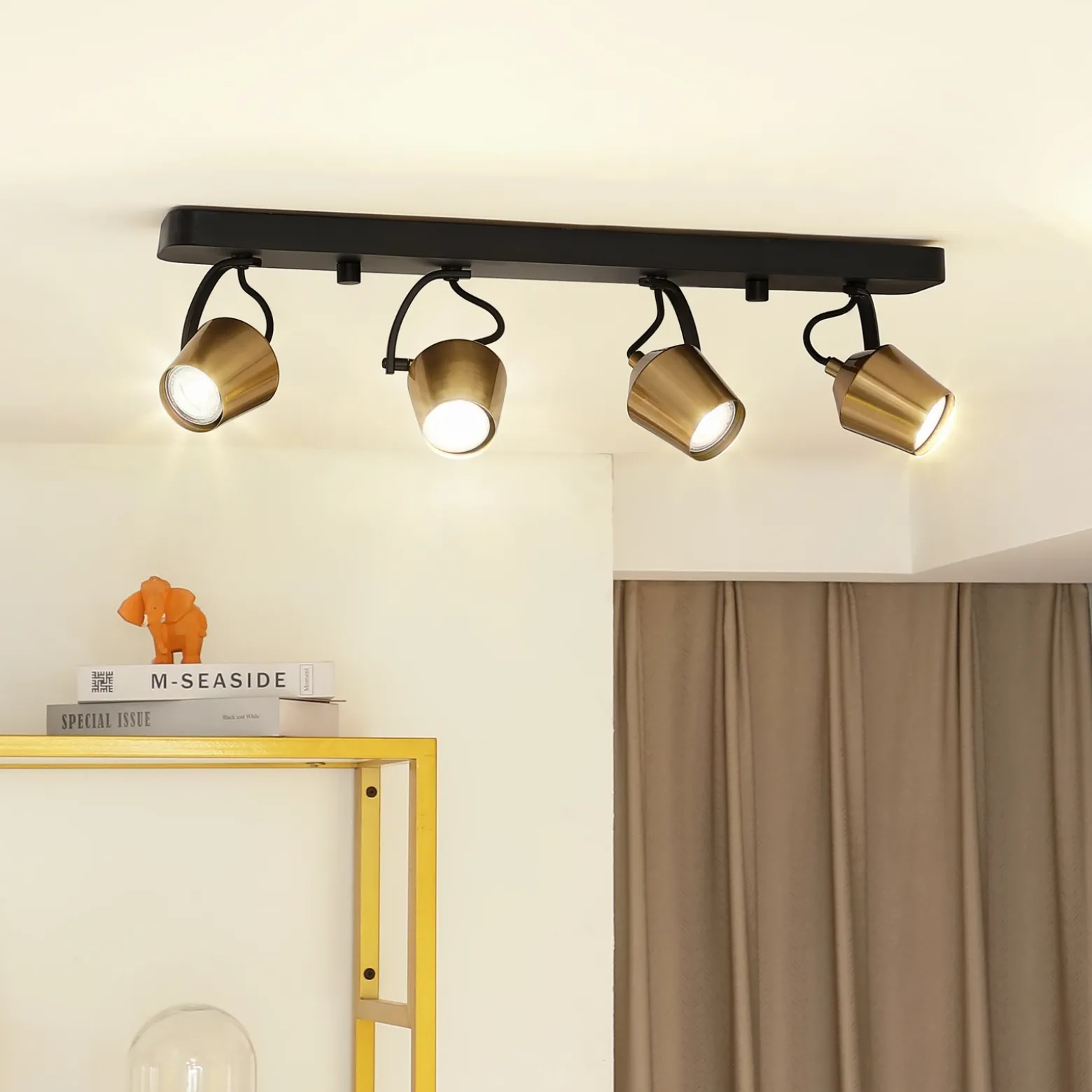 Lindby downlight de techo Sylveria, 4 luces, negro/oro, hierro