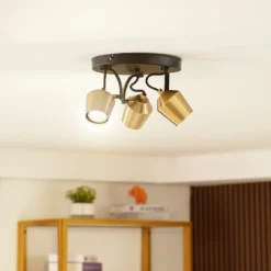 Lindby downlight de techo Sylveria, 3 luces, negro/oro, hierro