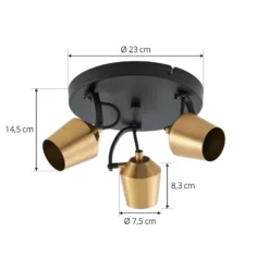 Lindby downlight de techo Sylveria, 3 luces, negro/oro, hierro