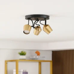 Lindby downlight de techo Sylveria, 3 luces, negro/oro, hierro