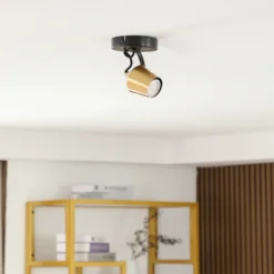 Lindby downlight de techo Sylveria, 1 luz, negro/oro, hierro