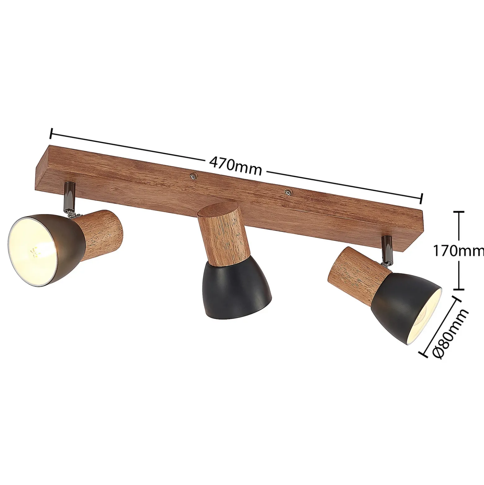 Lindby downlight de techo Tonja, 3 luces, 55 cm, madera, acero