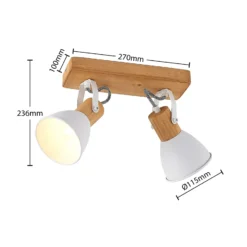 Lindby Downlight Merela, blanco, 28 cm, 2 luces, madera, E14