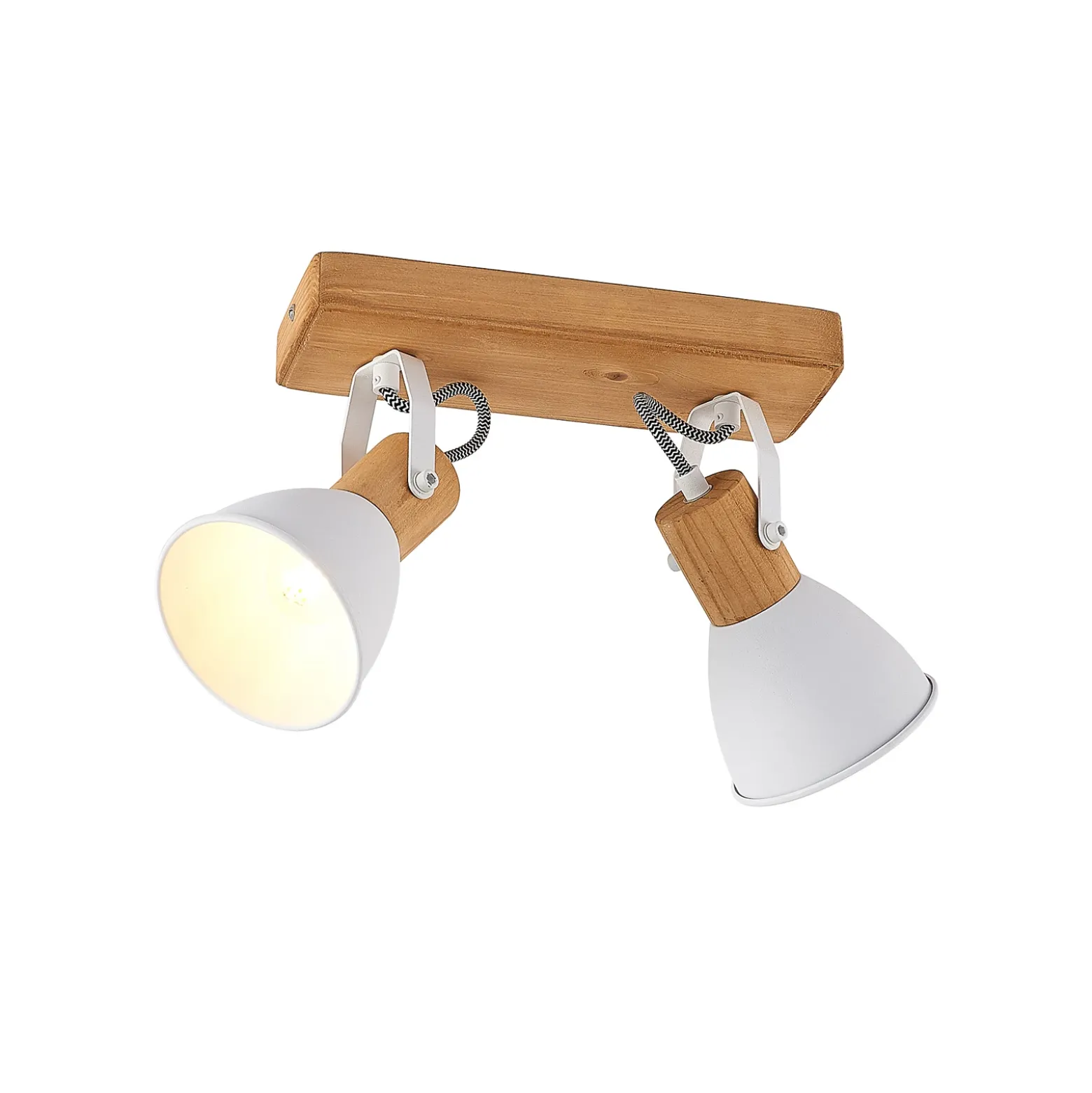 Lindby Downlight Merela, blanco, 28 cm, 2 luces, madera, E14