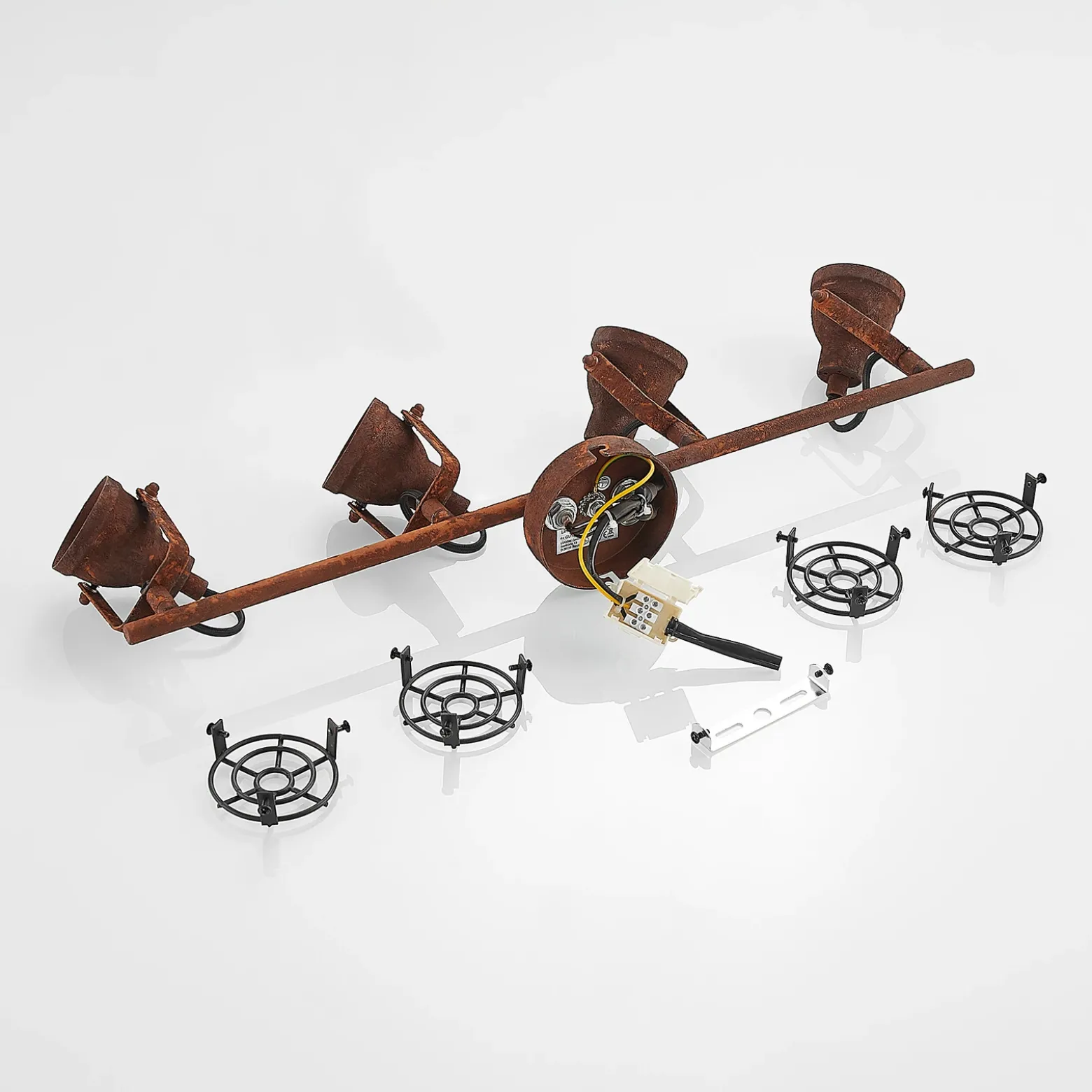 Lindby downlight Scabra, 63 cm, marrón óxido, 4 luces, metal