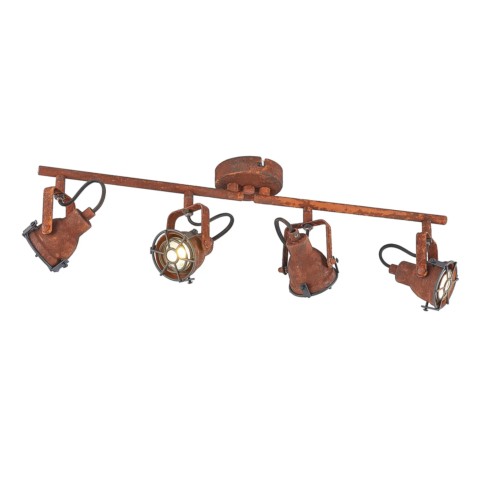 Lindby downlight Scabra, 63 cm, marrón óxido, 4 luces, metal