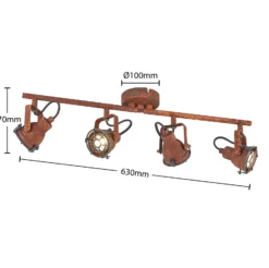 Lindby downlight Scabra, 63 cm, marrón óxido, 4 luces, metal