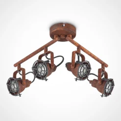 Lindby downlight Scabra, 63 cm, marrón óxido, 4 luces, metal
