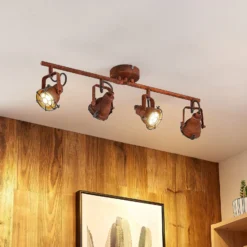 Lindby downlight Scabra, 63 cm, marrón óxido, 4 luces, metal