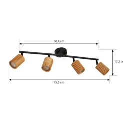 Lindby Downlight Stralino, 4 luces, longitud 60 cm, madera