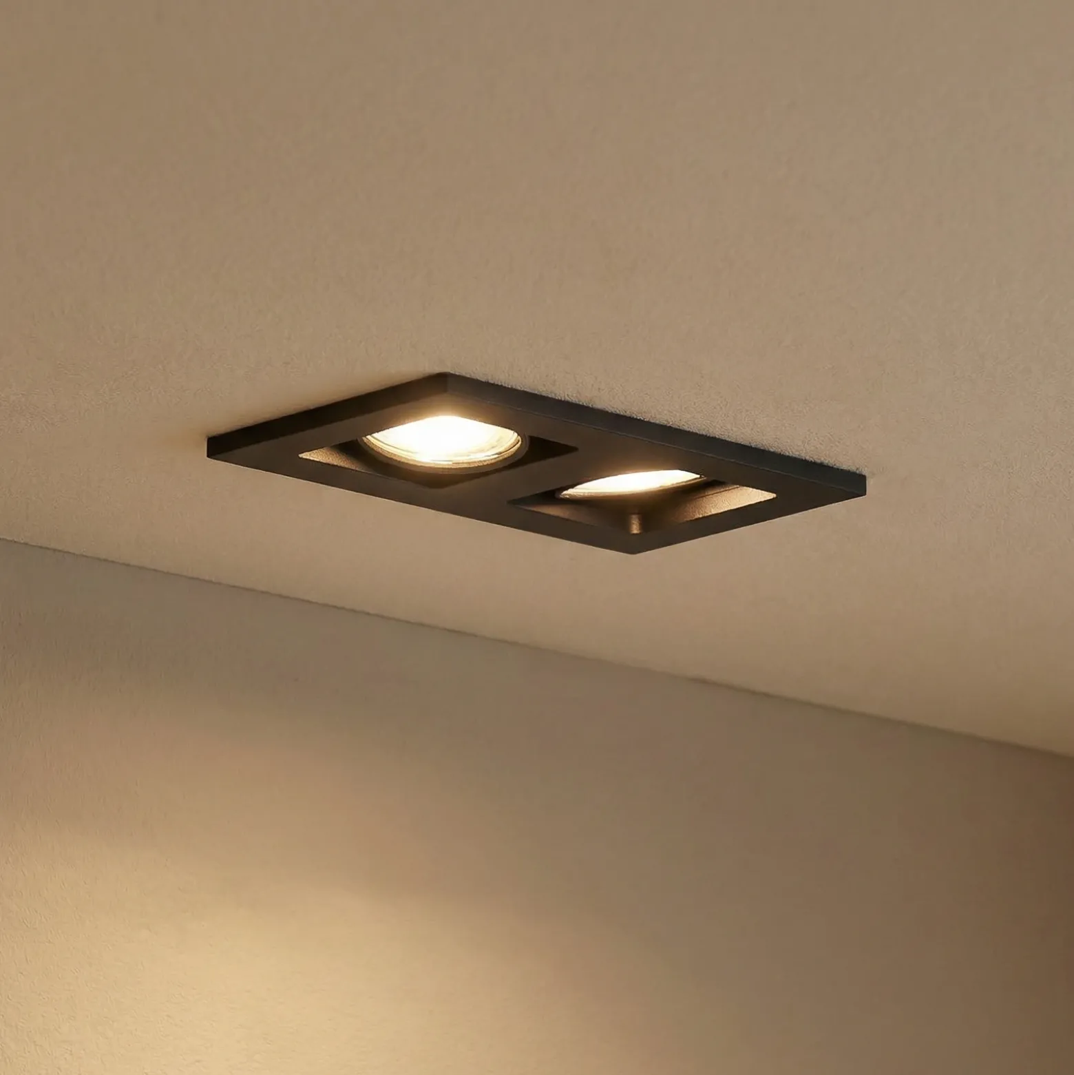 Lindby Downlight Thorid, negro, 19 x 10 cm, 2 luces, GU10