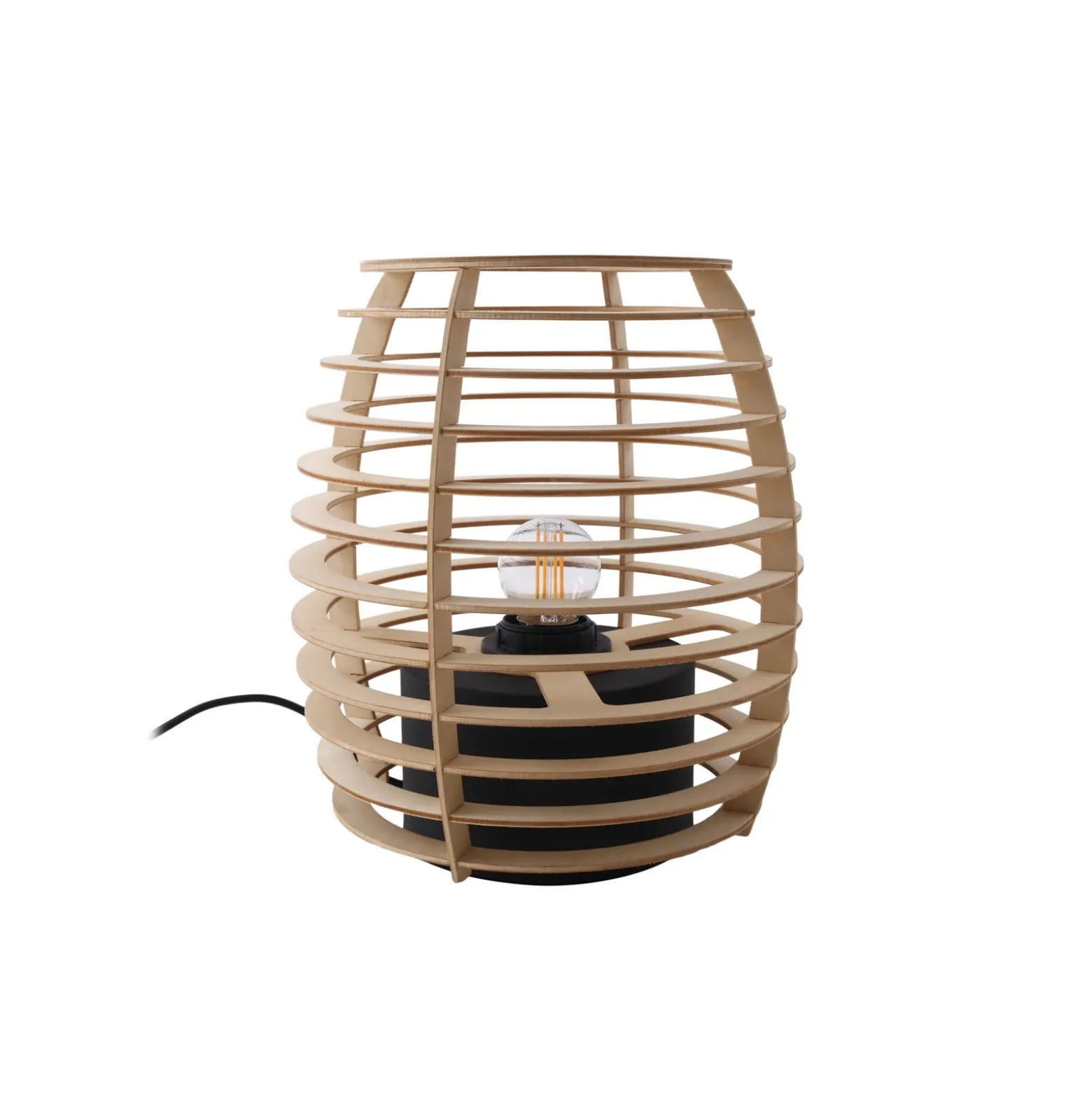 Lindby Ediz lámpara de mesa, negro, madera, 25 cm de altura, E27