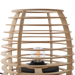 Lindby Ediz lámpara de mesa, negro, madera, 25 cm de altura, E27