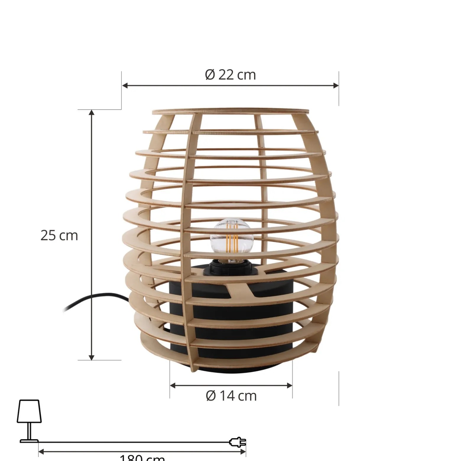 Lindby Ediz lámpara de mesa, negro, madera, 25 cm de altura, E27