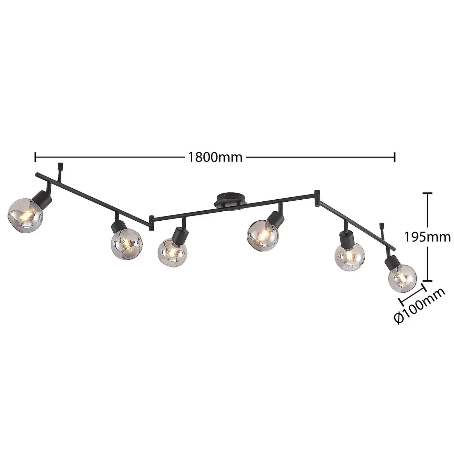 Lindby Eridia foco de techo negro 6 luces alargado
