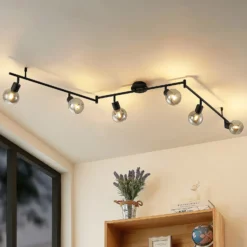 Lindby Eridia foco de techo negro 6 luces alargado