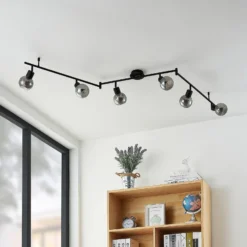 Lindby Eridia foco de techo negro 6 luces alargado