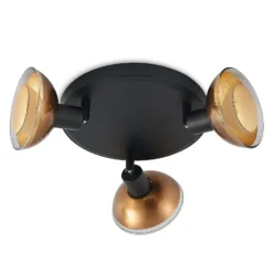 Lindby Erin downlight de techo, negro/oro, Ø 22 cm, cristal