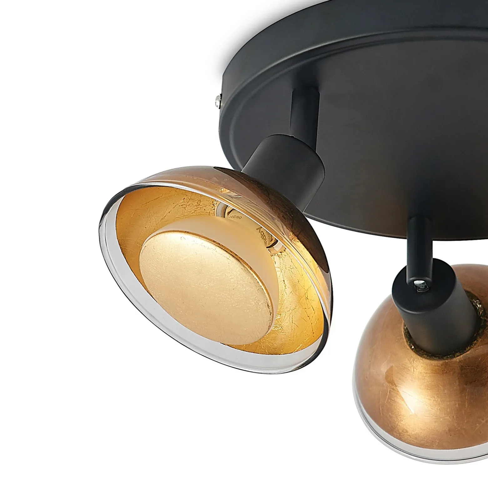 Lindby Erin downlight de techo, negro/oro, Ø 22 cm, cristal