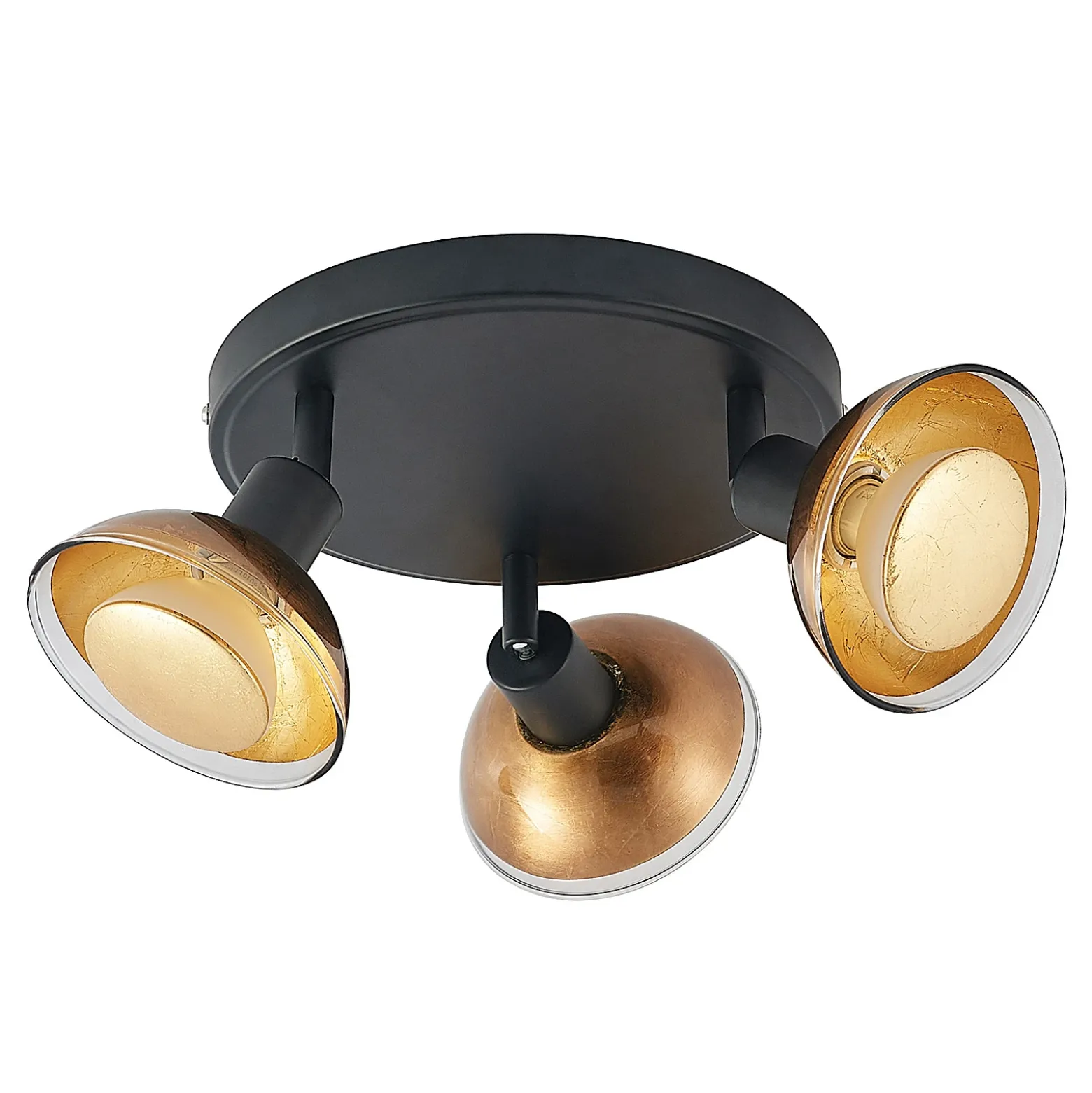 Lindby Erin downlight de techo, negro/oro, Ø 22 cm, cristal