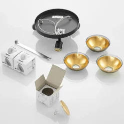 Lindby Erin downlight de techo, negro/oro, Ø 22 cm, cristal