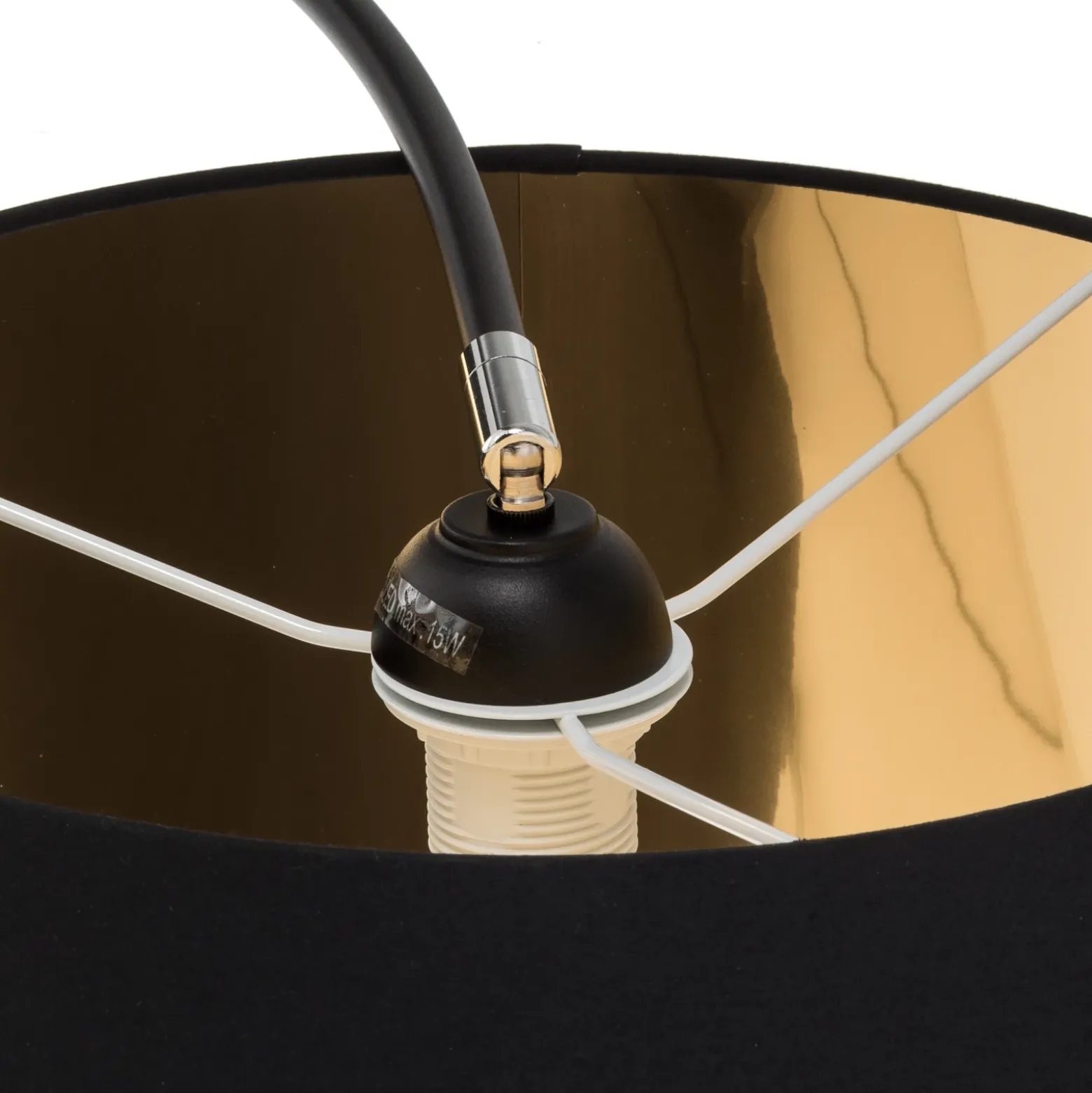 Lindby Esti lámpara de pie, negro/oro, tela, altura 192cm