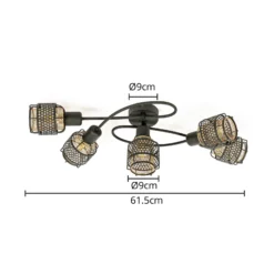 Lindby Eudoria plafón 5 luces negro/oro