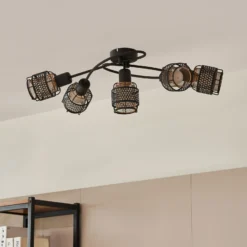 Lindby Eudoria plafón 5 luces negro/oro