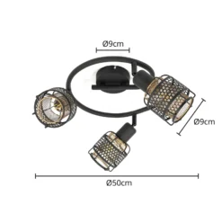 Lindby Eudoria plafón 3 luces negro/oro
