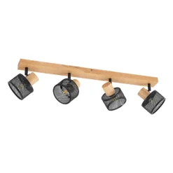 Lindby Evinora downlight de techo, 77 cm, negro, 4 luces, madera