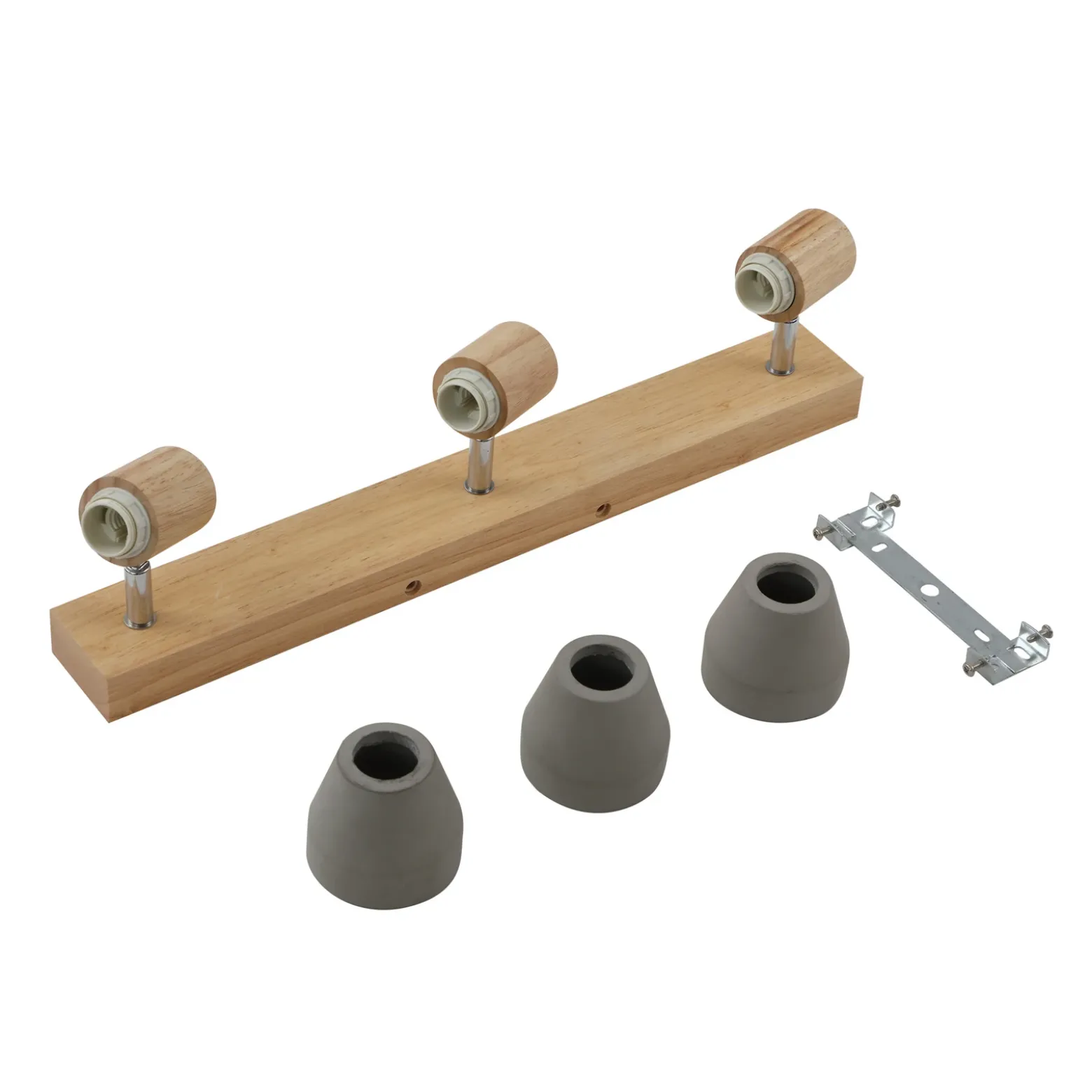 Lindby Filiz foco, 3 luces, 47 cm de largo, madera, hormigón, E14