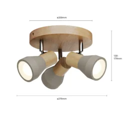 Lindby Filiz foco, 3 luces, Ø 20 cm, madera, hormigón, E14