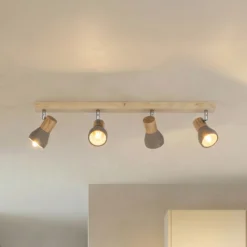 Lindby Filiz foco, 4 luces, 77 cm, madera, hormigón, E14