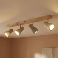 Lindby Filiz foco, 4 luces, 77 cm, madera, hormigón, E14