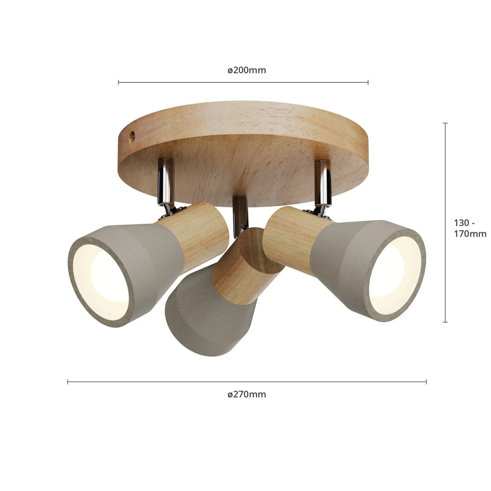 Lindby Filiz foco, 3 luces, Ø 20 cm, madera, hormigón, E14