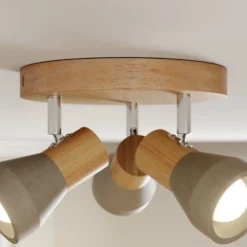 Lindby Filiz foco, 3 luces, Ø 20 cm, madera, hormigón, E14