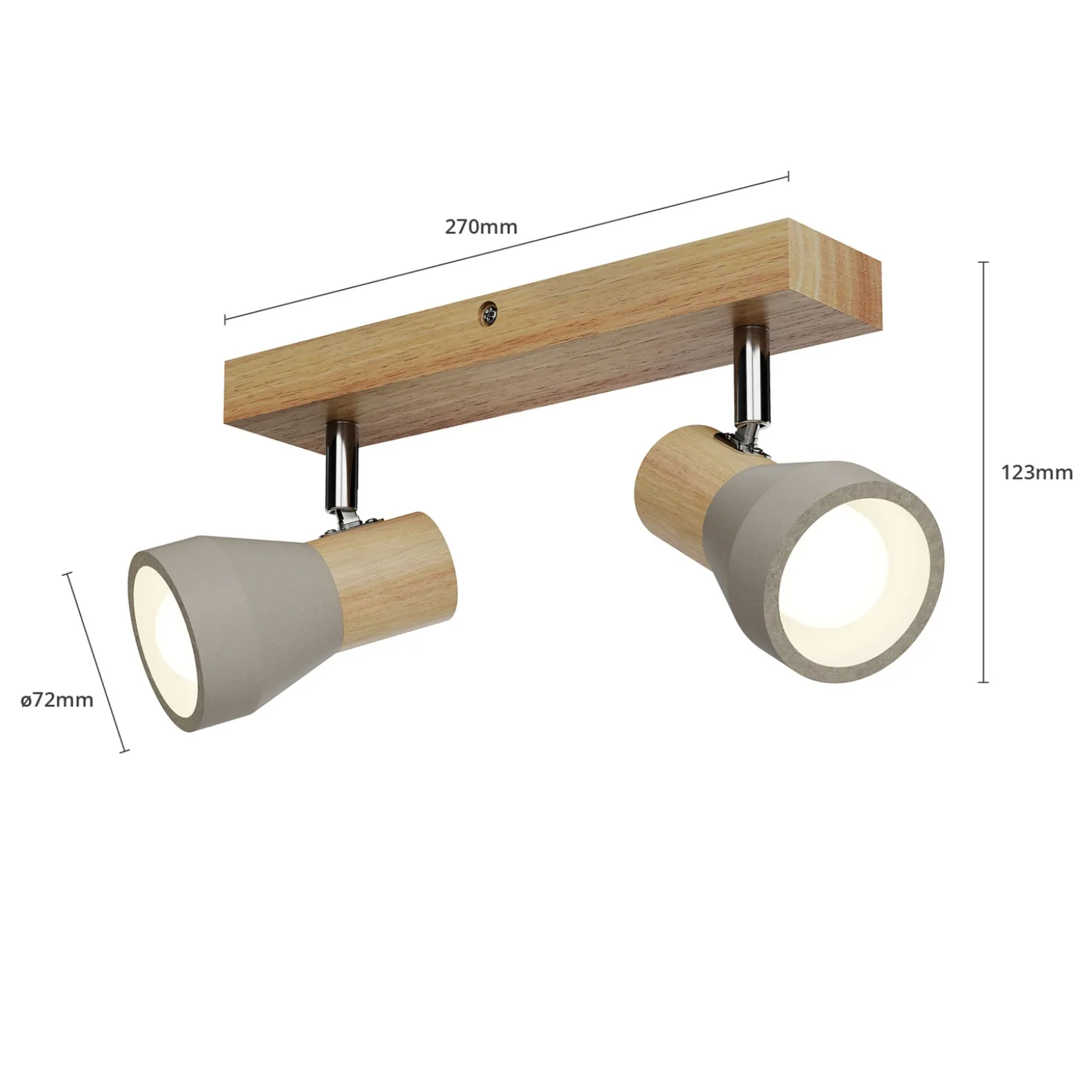 Lindby Filiz foco, 2 luces, 27 cm, madera, hormigón, E14